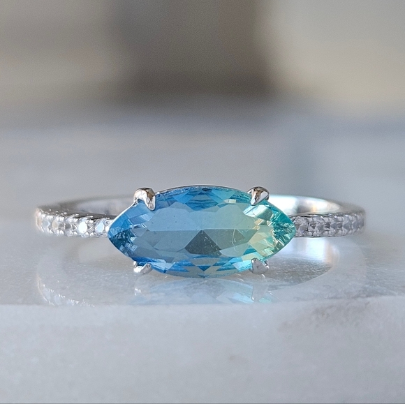 Blue & Teal Tourmaline Ombre Marquise Ring, 925 Sterling Silver Charmed Aroma - Picture 5 of 6